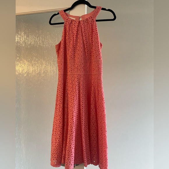 Brand Unknown, Empire Waist Sleeveless Bubblegum Pink Eyelet Detail A-Line Dress - Picture 2 of 4